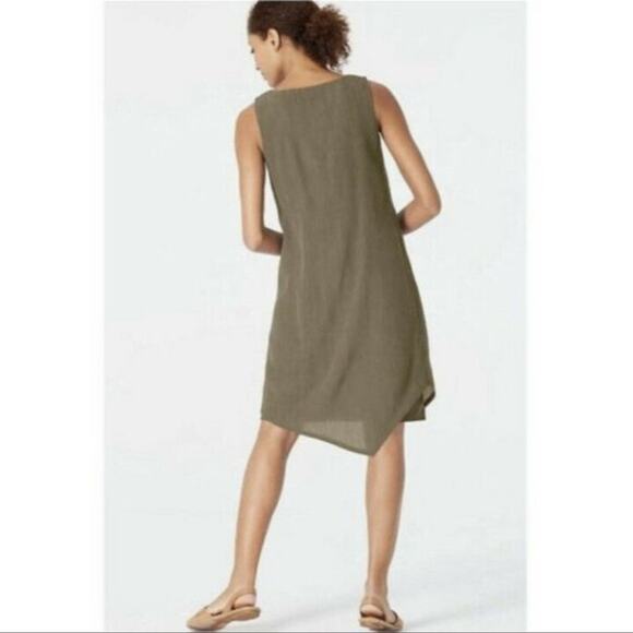 J. Jill Green Pure Jill Olive Asymmetrical Hem Crinkle Dress Lagenlook XS - Picture 2 of 9